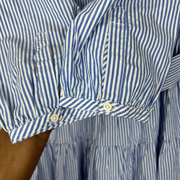 J. Crew Womens Dress S Blue Striped Stretch Cotton Poplin Tiered Button Front - Picture 6 of 13